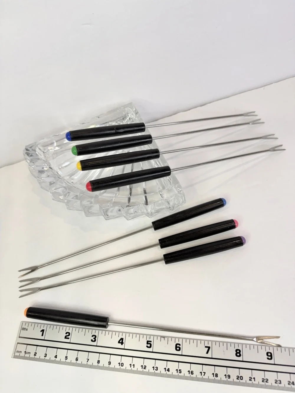 9” 🔥 Vintage Fondue Fork Set 8pc Long Handle Skewers Retro Entertaining